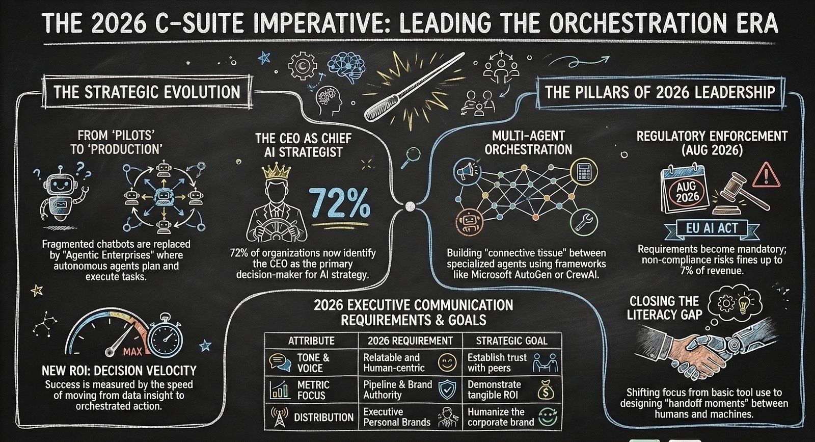 The 2026 C-Suite Imperative: Leading the Orchestration Era; strategic overview showing pillars of AI leadership